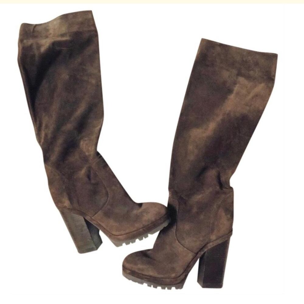 MICHAEL KORS Chocolate Brown Suede Leather Knee High Chunky Heel Boot Boots 9